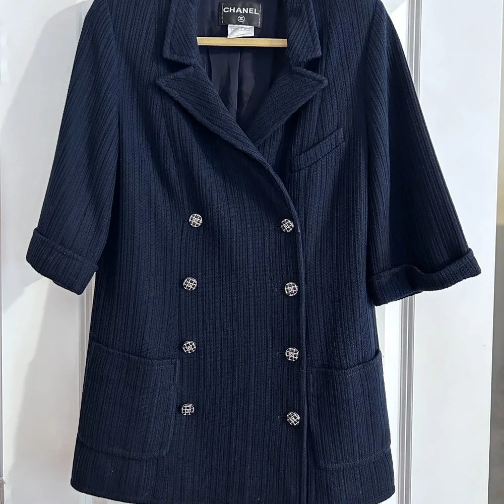 CHANEL Navy Blue Double-Breasted Blazer Coat from 2013